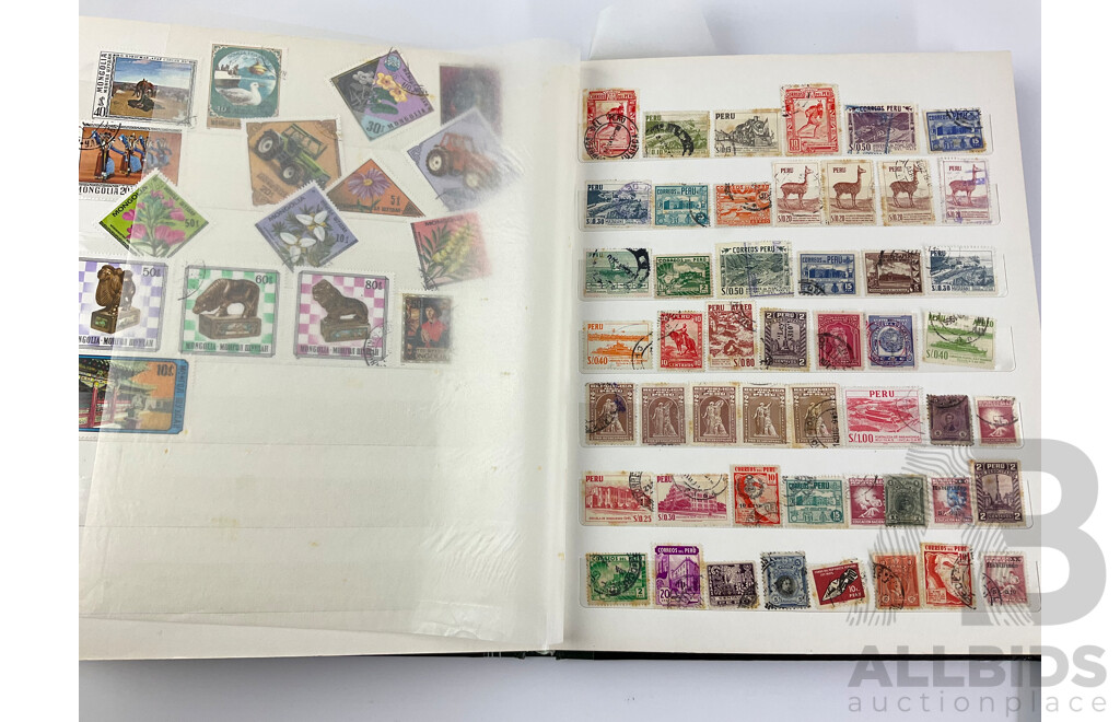 Two Albums of Vintage Stamps Including Australian KGV, KGVI, QE2 Predecimal, Antarctic Terrirtories, Cuba, Mongolia, Peru, Rwanda, Nicaragua and More