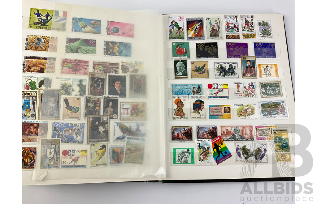 Two Albums of Vintage Stamps Including Australian KGV, KGVI, QE2 Predecimal, Antarctic Terrirtories, Cuba, Mongolia, Peru, Rwanda, Nicaragua and More