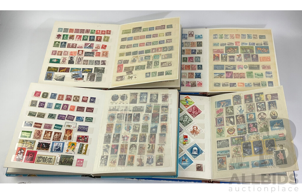 Four Albums of Vintage Mint and Cancelled Stamps Including USA, India, Fiji, Canada, Poland, Hungary, Malta, Eire, Dominica, Spain, Grenada, France, Italy, Romania and More