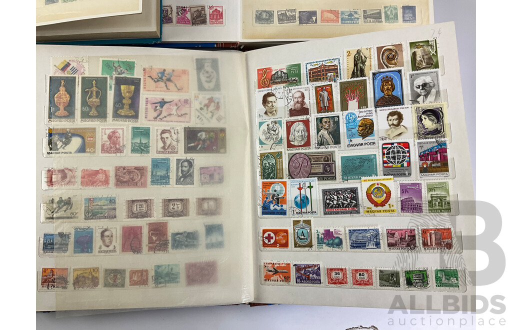 Four Albums of Vintage Mint and Cancelled Stamps Including USA, India, Fiji, Canada, Poland, Hungary, Malta, Eire, Dominica, Spain, Grenada, France, Italy, Romania and More