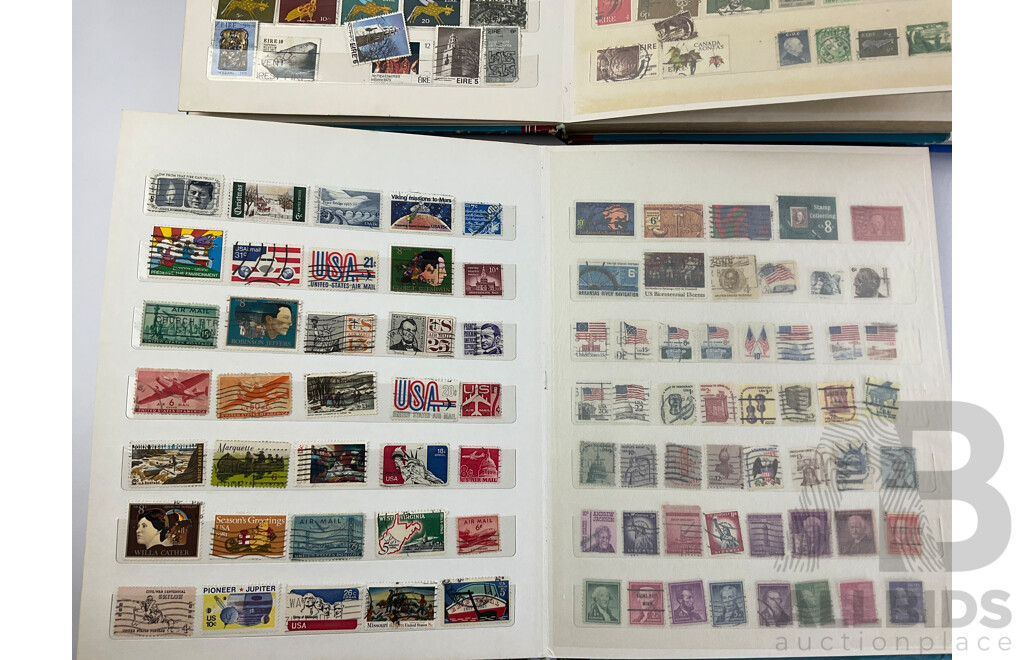 Four Albums of Vintage Mint and Cancelled Stamps Including USA, India, Fiji, Canada, Poland, Hungary, Malta, Eire, Dominica, Spain, Grenada, France, Italy, Romania and More