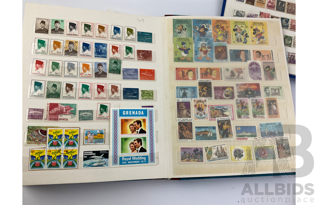 Four Albums of Vintage Mint and Cancelled Stamps Including USA, India, Fiji, Canada, Poland, Hungary, Malta, Eire, Dominica, Spain, Grenada, France, Italy, Romania and More