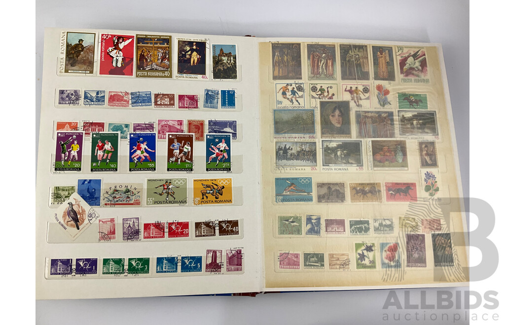 Four Albums of Vintage Mint and Cancelled Stamps Including USA, India, Fiji, Canada, Poland, Hungary, Malta, Eire, Dominica, Spain, Grenada, France, Italy, Romania and More