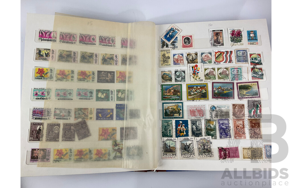 Four Albums of Vintage Mint and Cancelled Stamps Including USA, India, Fiji, Canada, Poland, Hungary, Malta, Eire, Dominica, Spain, Grenada, France, Italy, Romania and More