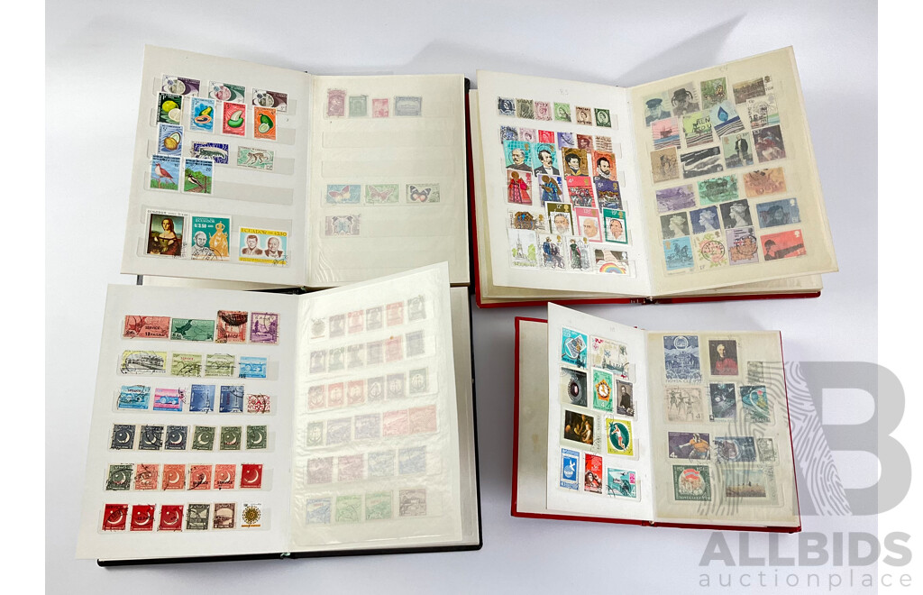 Four Albums of Vintage International Stamps Including USSR, Pakistan, Yemen, Antigua, Qatar, UK New Zealand, Chile and More