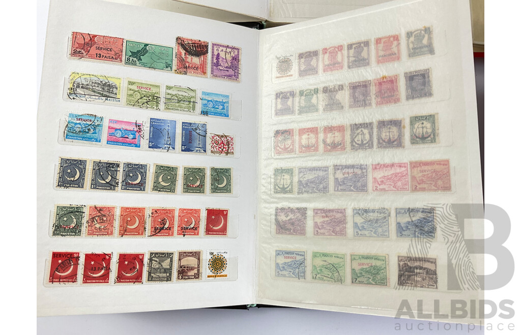 Four Albums of Vintage International Stamps Including USSR, Pakistan, Yemen, Antigua, Qatar, UK New Zealand, Chile and More