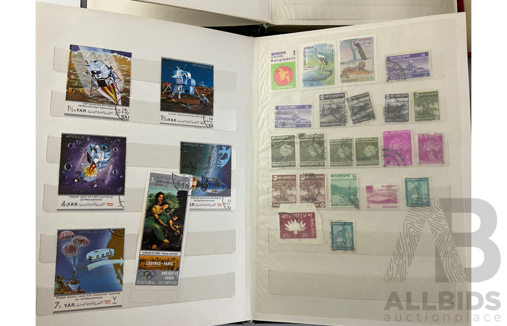 Four Albums of Vintage International Stamps Including USSR, Pakistan, Yemen, Antigua, Qatar, UK New Zealand, Chile and More