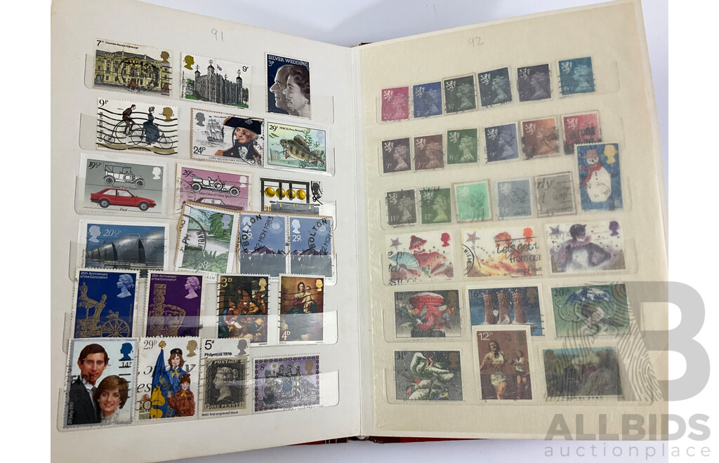 Four Albums of Vintage International Stamps Including USSR, Pakistan, Yemen, Antigua, Qatar, UK New Zealand, Chile and More