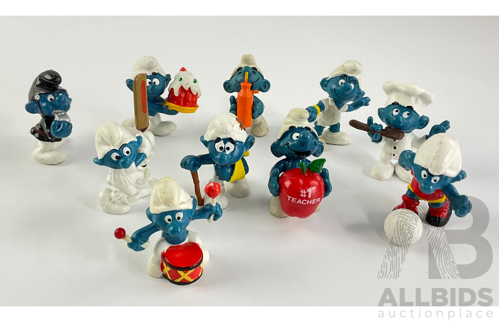 Vintage Peyo Schleich Smurfs Including Clumsy, Drummer, Chef, Cricketer and More