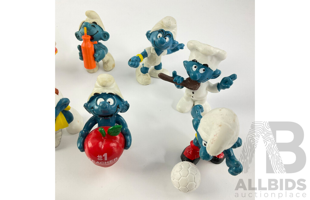 Vintage Peyo Schleich Smurfs Including Clumsy, Drummer, Chef, Cricketer and More