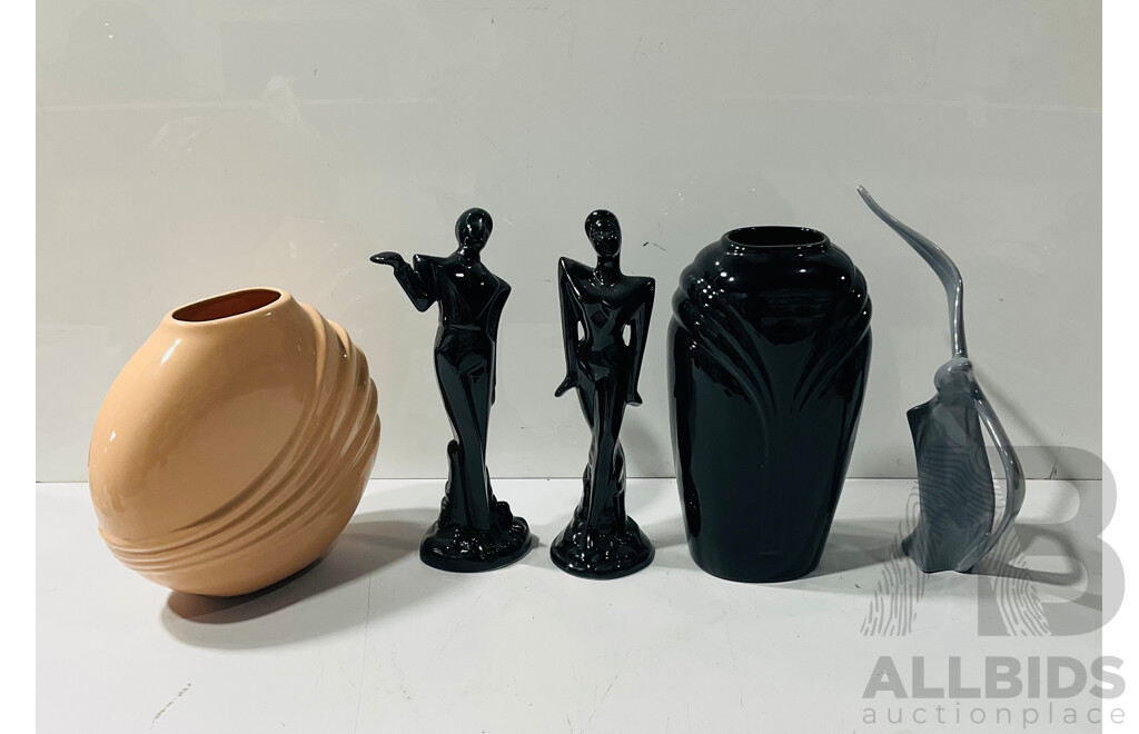 Collection 1980s Retro Ceramic Items Including Vases and Figures