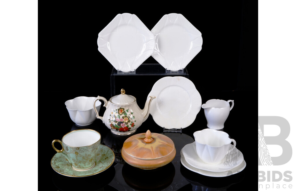 Collection Eleven Pieces Vintage English Shelly Porcelain Along with Saddler Teapot