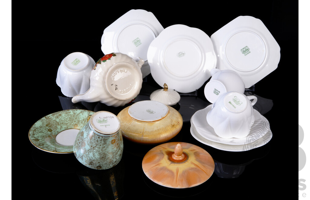 Collection Eleven Pieces Vintage English Shelly Porcelain Along with Saddler Teapot