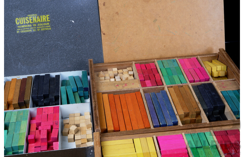 Three Vintage Cuisenaire Wooden Block Sets, Two in Wooden Cases, One in Original Steel Case