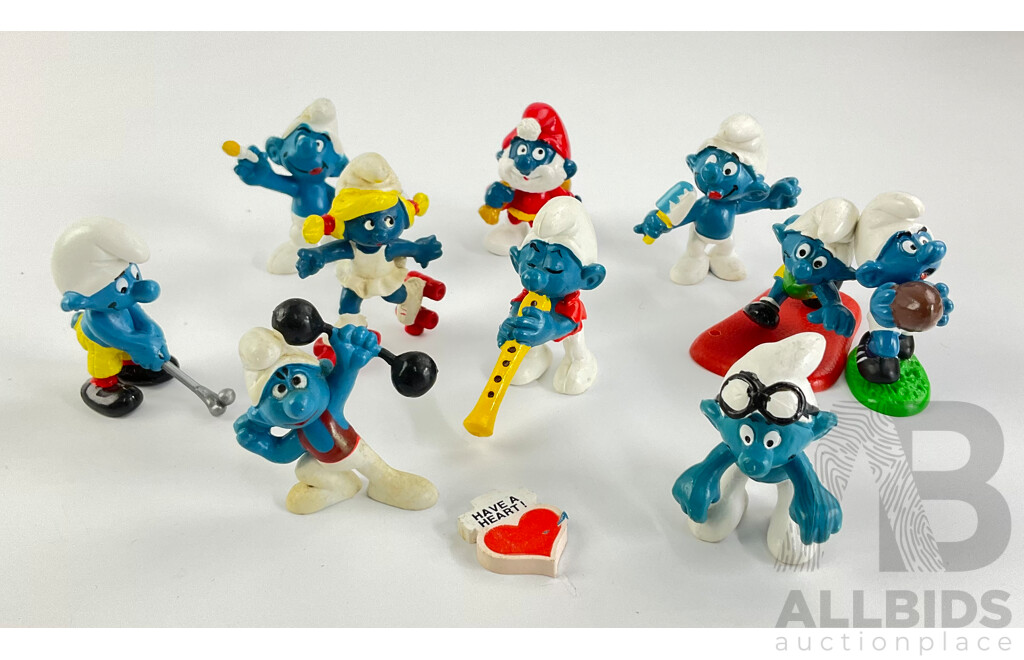 Vintage Peyo Schleich Smurfs Including Hefty Smurf, Papa Smurf, Smurfette and More