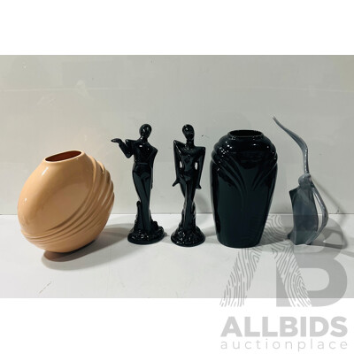 Collection 1980s Retro Ceramic Items Including Vases and Figures