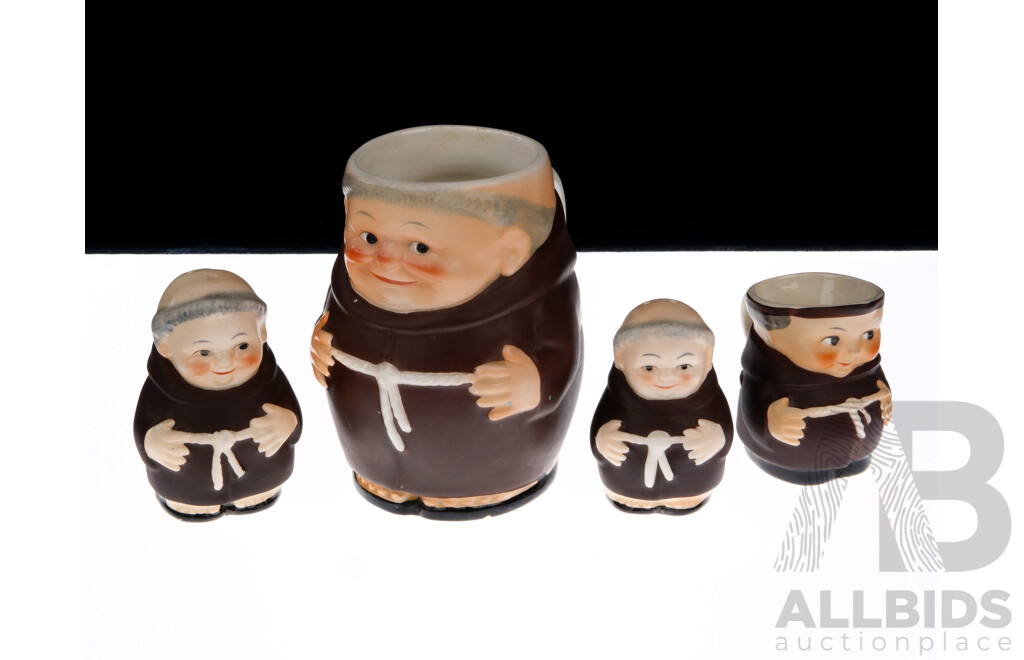 Vintage West German Goebel Ceramic Monk Themed Condiment Set