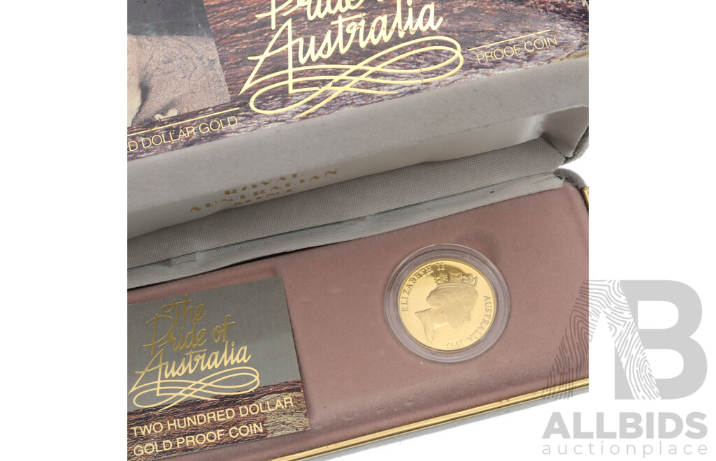 1993 Two Hundred Dollar Gold Proof Coin 'The Pride of Australia', 22ct Gold Weighs 10 Grams