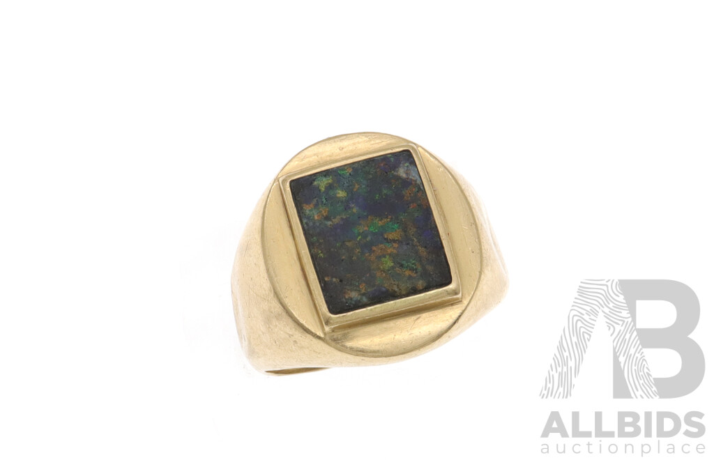 14ct Solid Austalian Boulder Opal Mens Dress Ring, Size U, 6.54 Grams