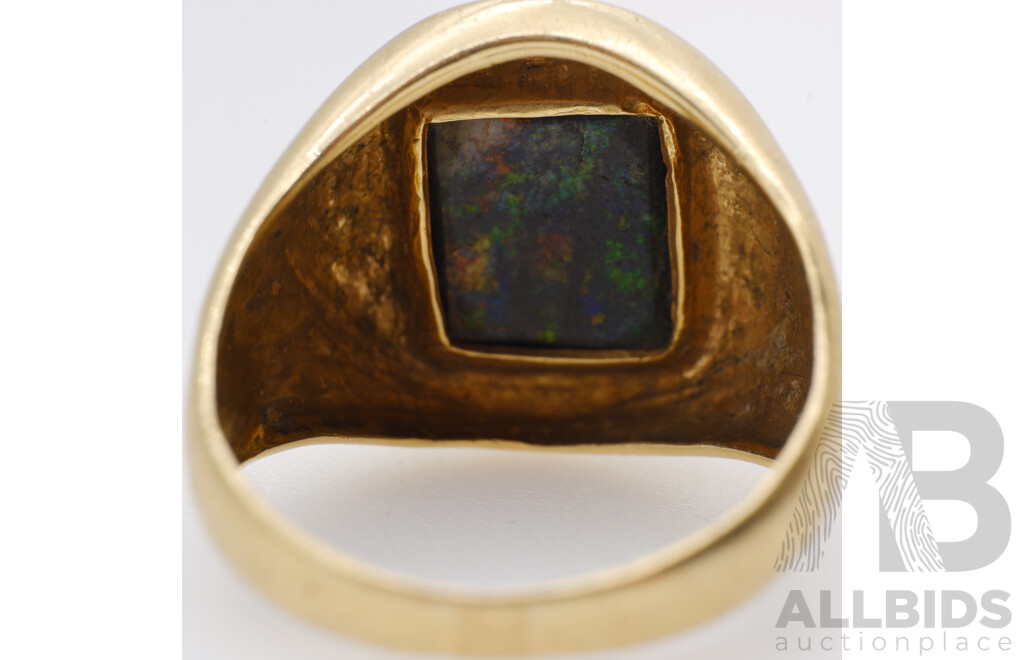 14ct Solid Austalian Boulder Opal Mens Dress Ring, Size U, 6.54 Grams