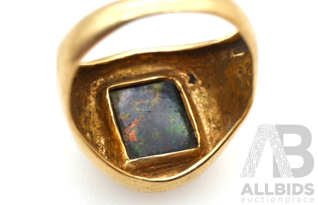 14ct Solid Austalian Boulder Opal Mens Dress Ring, Size U, 6.54 Grams