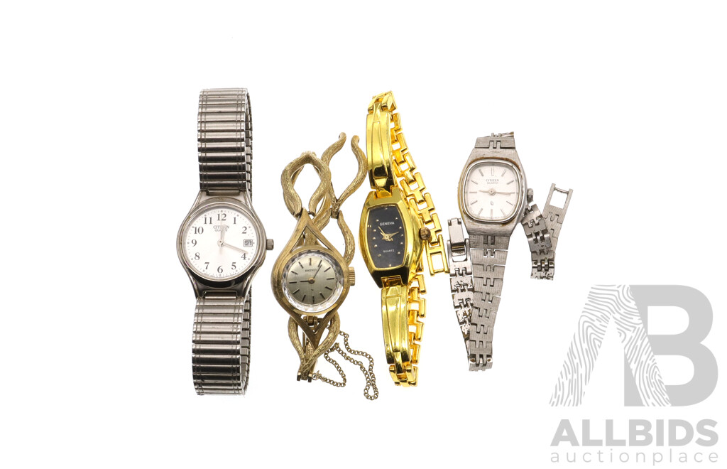 Collection of (4) Vintage Ladies Watches Including Citizen, Seiko and Geneva