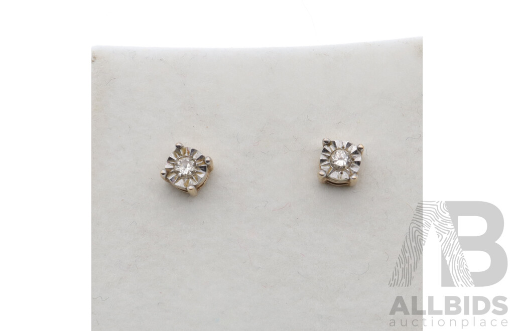 9ct Illusion Set Diamond Stud Earrings, TDW 0.02ct, 0.71 Grams