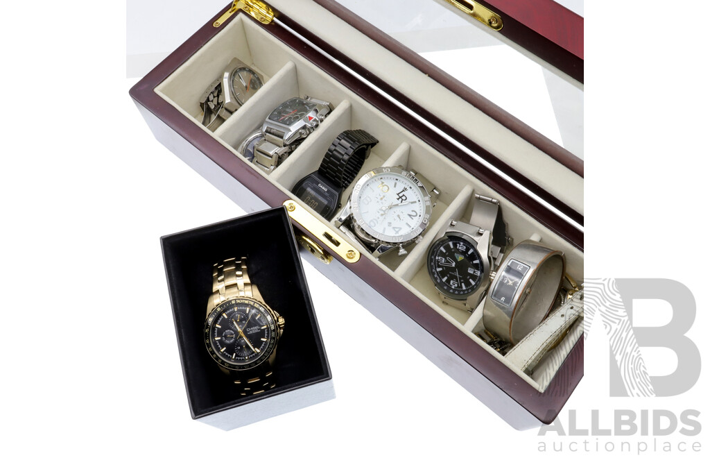 Watch Display Storage Box with Collection of (11) Watches Including Vintage Seiko, Casio & Chisel Mens Watch Boxed