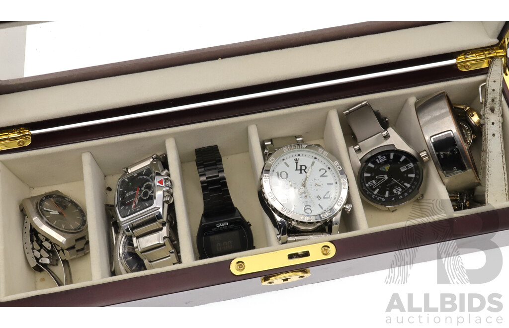 Watch Display Storage Box with Collection of (11) Watches Including Vintage Seiko, Casio & Chisel Mens Watch Boxed