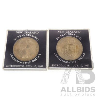 2 X New Zealand Decimal Currency Commemorative Dollar Coins Issued July 10, 1967