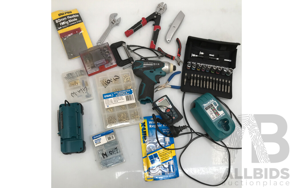 Makita Cordless Impact Driver, Radio, Charger, Hand Tools, Bit/Nails Sets and More