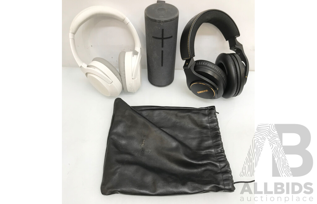 Razer Wireless Headset, Shure Headphones, and Ultimate Ears Portable Speaker - Lot of 3