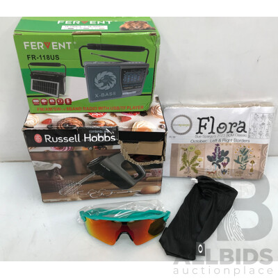 Miscellaneous Items Including Hand Mixer, Radio, Cycling Sunglasses, and More