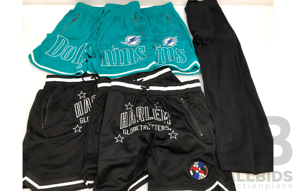 Miami Dolphins and Harlem Globetrotters Basketball Shorts and Uniqlo Trackpants - Lot of 6