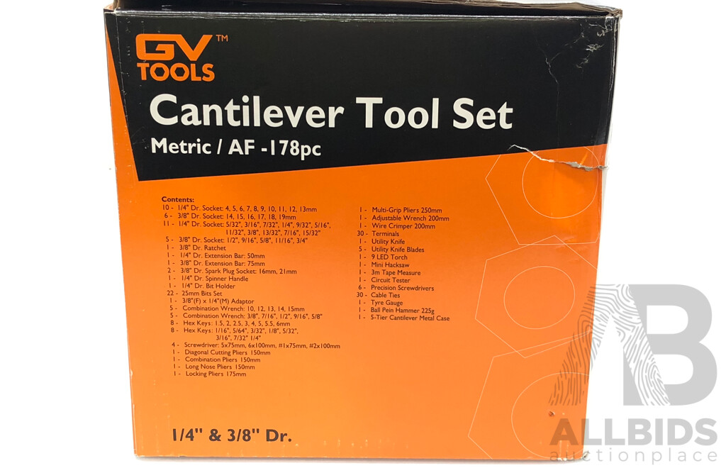 GV Tools 178 Piece Cantilever Metric/AF Tool Set - New