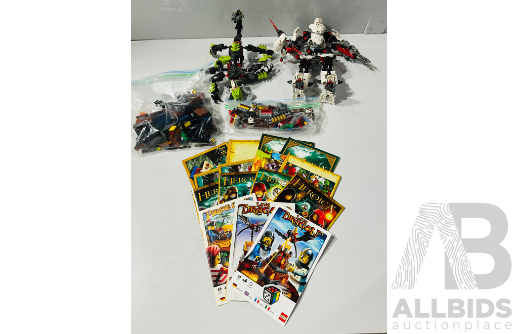 Collection of Lego Including Incomplete Hero Factory Savage Planet Sets and  Incomplete Lego Board Games Including Lava Dragon and Assorted Heroica Sets