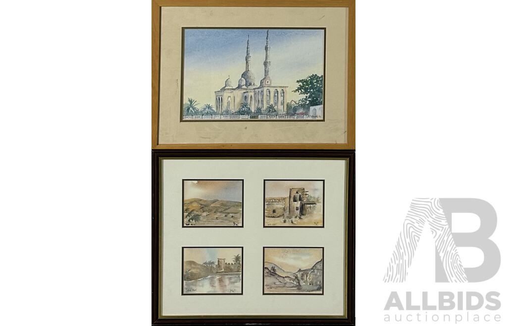 Pair of Framed Middle Eastern Themed Prints (2), 45 x 52 cm (larger Frame with Four Images) (2)