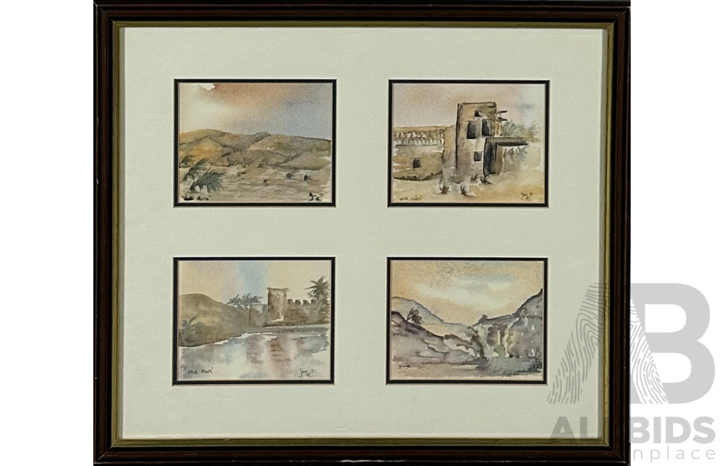 Pair of Framed Middle Eastern Themed Prints (2), 45 x 52 cm (larger Frame with Four Images) (2)