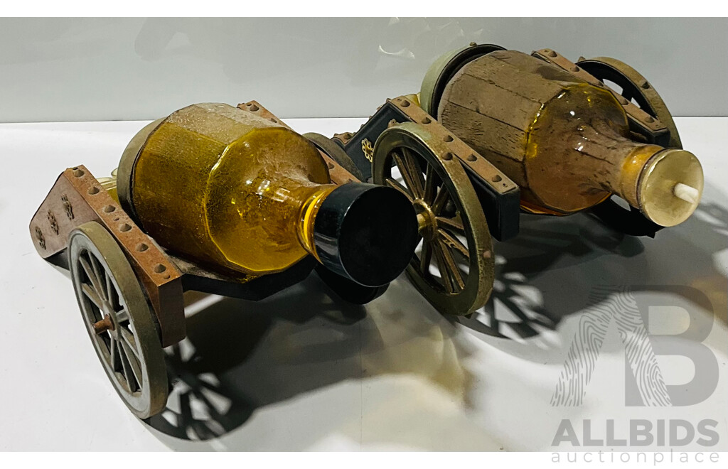 Pair of Vintage Cannon Amber Musical Decanters