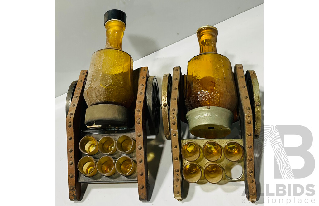 Pair of Vintage Cannon Amber Musical Decanters