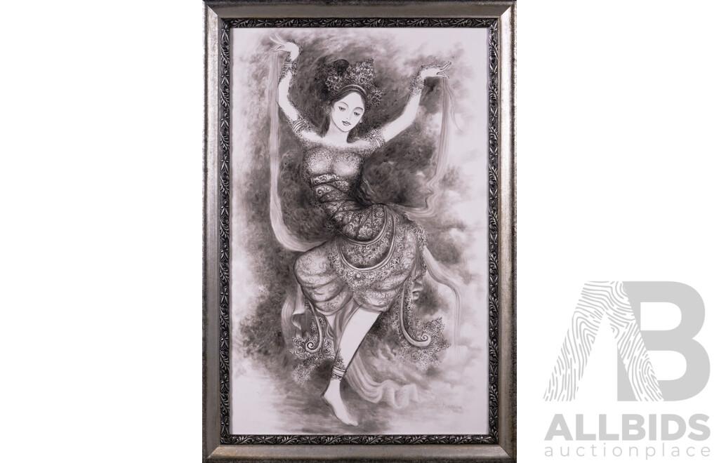 (Artist Unknown), Traditional Balinese Dancing Girl, Oil and Oil Wash on Canvas, 150 x 100 cm (frame)