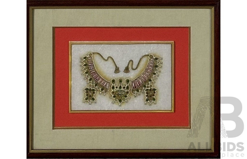 Unique Ornate Necklace, Indian Semi Precious Stones Set on Marble Tile (New Delhi, 2014), 28 x 33 cm (frame)