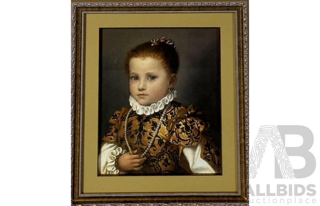 Giovanni Battista Moroni, (Italian, 1520-1578), Portrait of a Child of the House of Redetti (c1570), Reproduction Print Copy of the Original Oil on Canvas, 45 x 39 cm (frame)