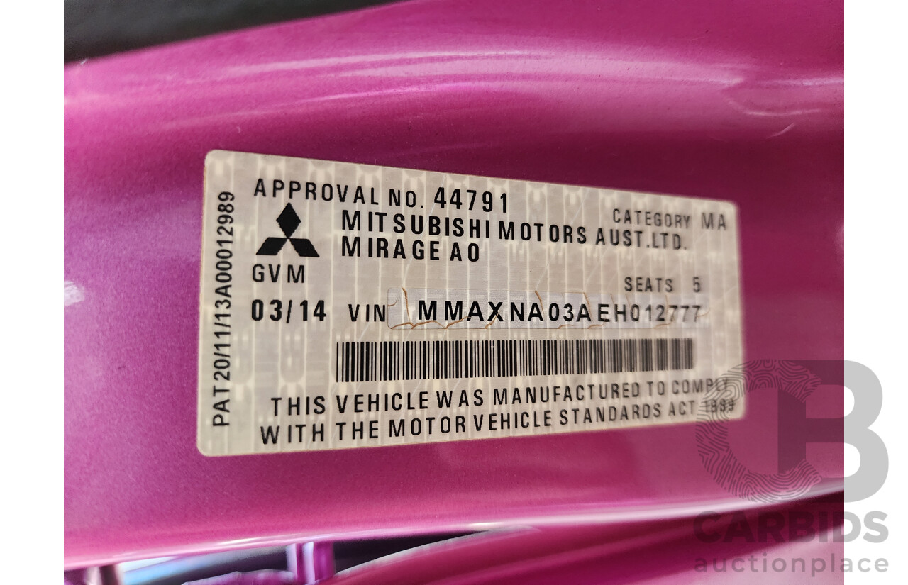 3/2014 Mitsubishi Mirage ES LA 5d Hatchback Purple 1.2L