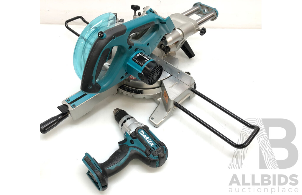 Makita 18 Volt  Lithium Ion Cordless 190mm Sliding Mitre Saw and Drill - Skins Only