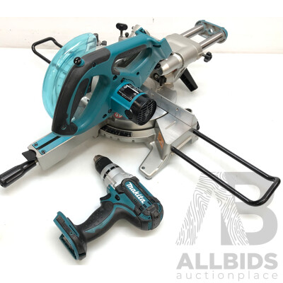 Makita 18 Volt  Lithium Ion Cordless 190mm Sliding Mitre Saw and Drill - Skins Only