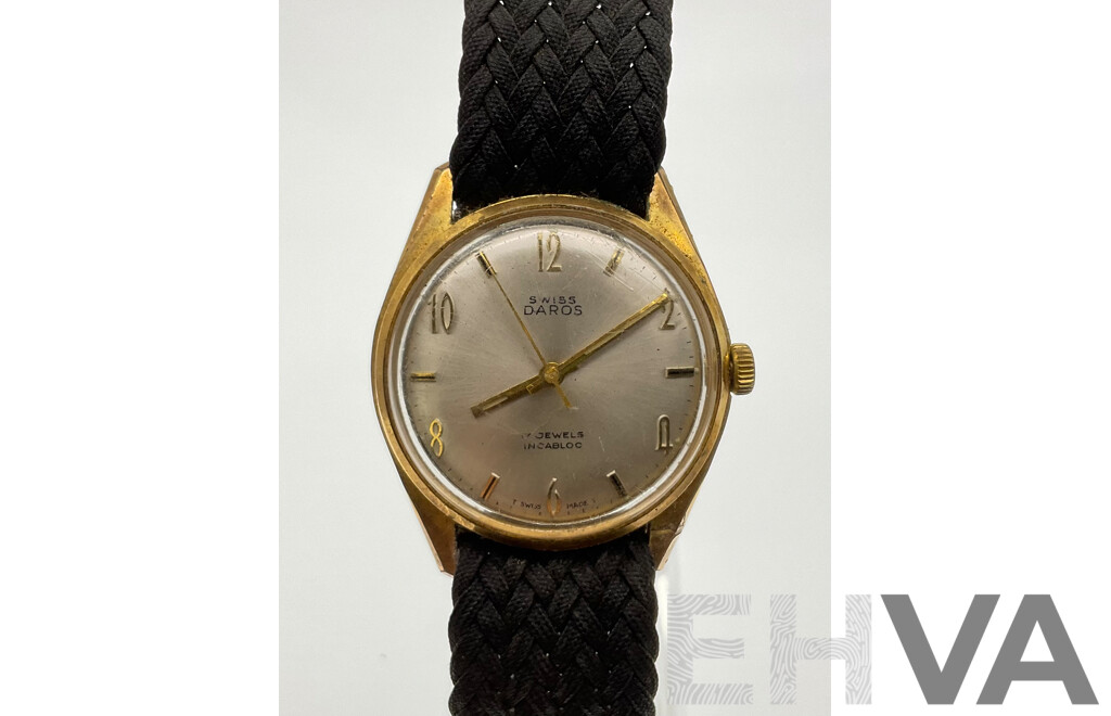 Men's Vintage Swiss Daros Seventeen Jewels Gold Tone Wrist Watch, Swiss Made