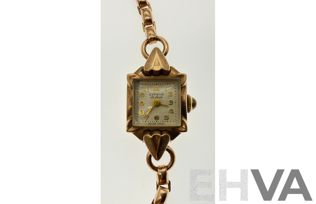 Women's Vintage Cyprus De Luxe Wrist Watch with 9ct Gold Case, Swiss Made