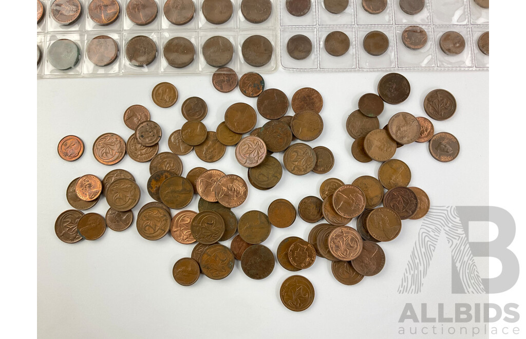 Collection of Australian One and Two Cent Coins, Examples From 1966 to 1989