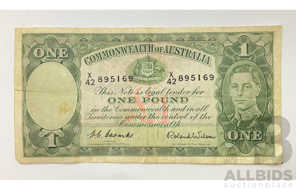 Australian COA One Pound Note Coombs/Wilson X42 895169